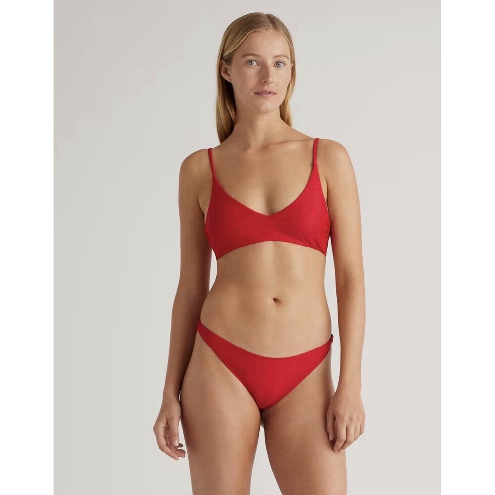 Quince Italian Plunge Bikini Top Large Red Swimwear Beach Pool